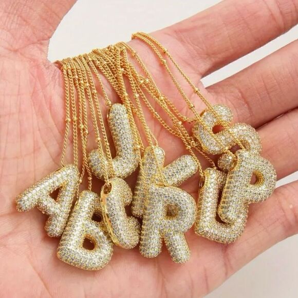 Golden Dainty Bubble Letter 26 A-Z Letter Necklace - Picture 4 of 4